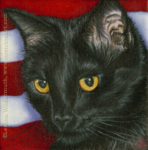 custom black pet cat oil painting portrait patriotic art