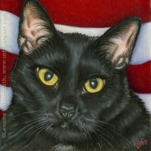 custom black cat pet portrait oil patriotic painting