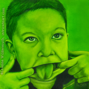 custom monochromatic green oil painting girl child people portrait original realistic fine art